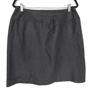 VILLAGER Liz Claiborne GENUINE LEATHER Mini Skirt Black Lined Women's Size 14